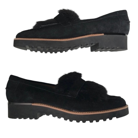Women’s FRANCO SARTO Cyrus Black Suede Faux Fur Loafers Shoes - Picture 5 of 6